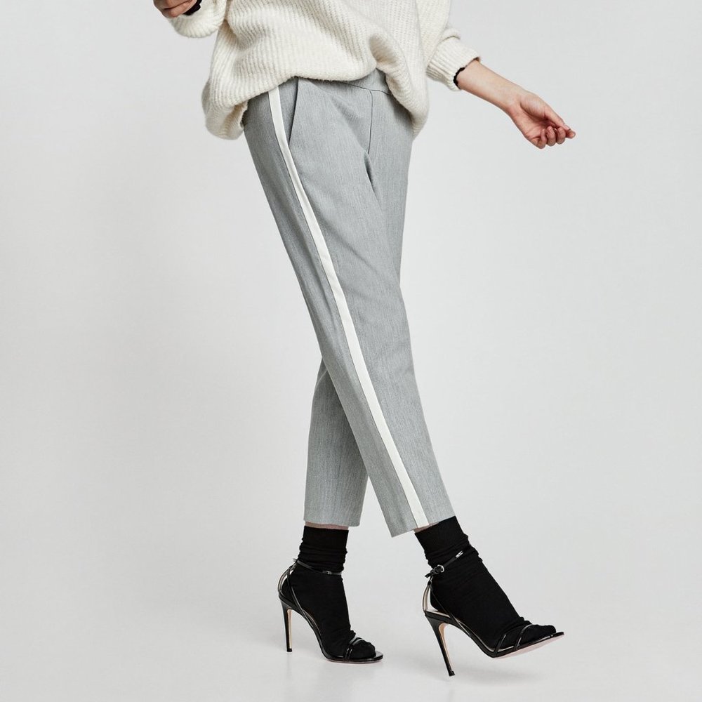 SOLD NWT Zara light grey & white stripe trousers Size S